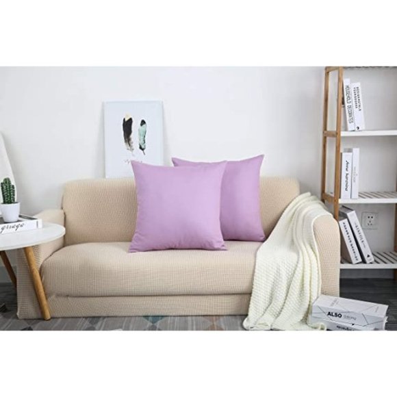 TangDepot Cotton Solid Throw Pillow Covers, 18" x 18" , Light Purple Lavender - Picture 6 of 6